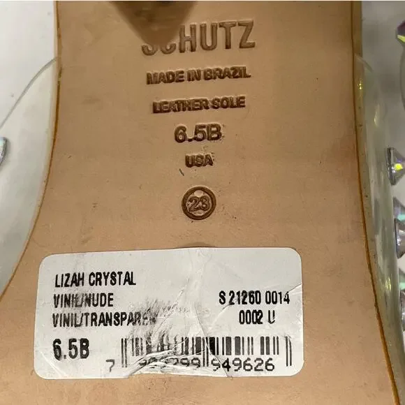 Schutz Lizah Nude Clear Rhinestone High Heel Sandals - 6.5 - Picture 12 of 13